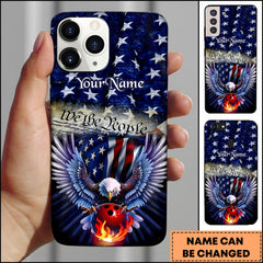 Maxcorners Bowling Patriotic Eagle We The People Fire Ball Personalized Name 3D Phone Case