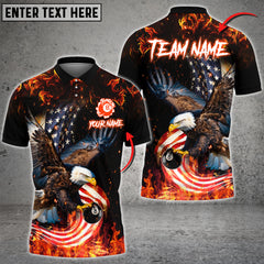 Maxcorners Billiard 8 Ball Eagle Fire Flame Multicolor Options Personalized Name, Team Name 3D Polo Shirt