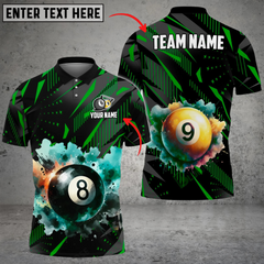 Maxcorners Billiards 8 Ball & 9 Ball Watercolor Art Personalized Name, Team Name 3D Polo Shirt