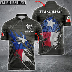 Maxcorners Darts Grey Grunge Texas Flag Customized Name, Team Name 3D Polo Shirt