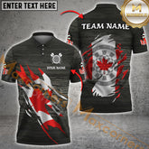 Maxcorners Darts Grey Grunge Canadian Flag Customized Name, Team Name 3D Polo Shirt