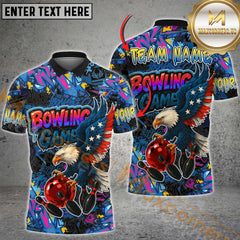 Maxcorners Bowling American Eagle Graffiti Multicolor Personalized Name, Team Name 3D Shirt