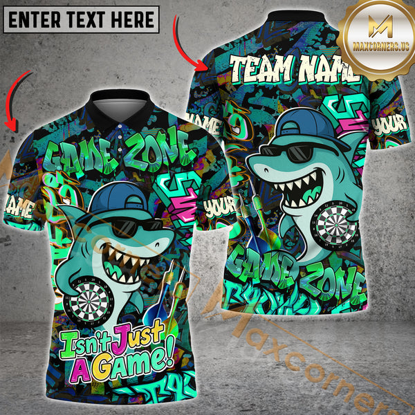 Maxcorners Darts Cool Shark Graffiti Street Style  Multicolor Customized Name, Team Name 3D Polo Shirt