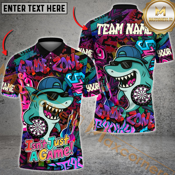 Maxcorners Darts Cool Shark Graffiti Street Style  Multicolor Customized Name, Team Name 3D Polo Shirt