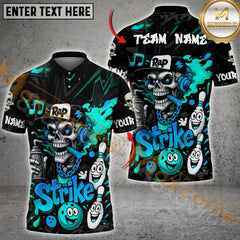 Maxcorners Bowling Rap Skull Graffiti Strike Style Multicolor Customized Name, Team Name 3D Polo Shirt