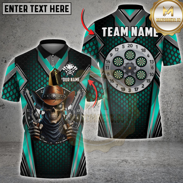 Maxcorners Darts Skull Cowboy Multicolor Customized Name, Team Name 3D Shirts
