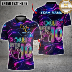 Maxcorners Bowling Neon Rollin’ Into 10 Personalized Name 3D Unisex Shirt