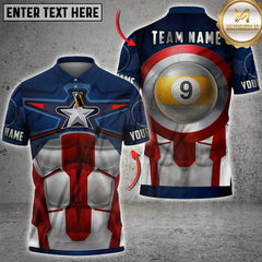 Maxcorners Billiards Captain Shield 9 Ball Design Personalized Name 3D Unisex Shirt
