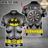 Maxcorners Darts Hero Suit Batman Style Chest Logo Dartboard Back Design Personalized Name 3D Unisex Shirt