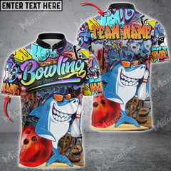 Maxcorners Graffiti-Style Shark Bowling Jersey Personalized Name, Team Name 3D Shirt