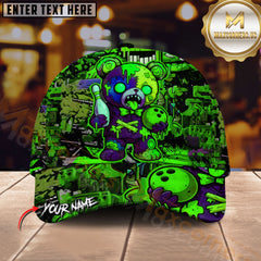 Maxcorners Bowling Zombie Teddy Multicolor Personalized Name 3D Cap