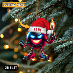 Maxcorners Personalized Bowling Santa Flame 3D Acrylic Ornament, Custom Holiday Tree Decor, Perfect Gift for Bowler