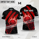Maxcorners Bowling & Pins Ball Flame Fire Multicolor Option Customized Name, Team Name 3D Polo Shirt (4 Colors)