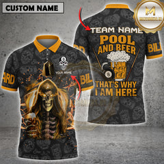 Maxcorners Billiard Skull And Beer Pool The Beer That's Why I'm Here Personalized Name, Team Name 3D Shirt