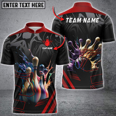 Maxcorners Bowling Ball & Pins Thunder Strike Multicolor Option Customized Name 3D Polo Shirt