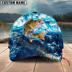 Maxcorners Walleye Fishing Sea Water Pattern Jersey Multicolor Personalized Name 3D Cap