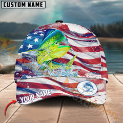 Maxcorners Mahi - Mahi Fishing Flag Of United States Pattern Jersey Multicolor Personalized Name 3D Cap