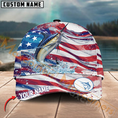 Maxcorners Marlin Fishing Flag Of United States Pattern Jersey Multicolor Personalized Name 3D Cap