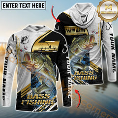 Maxcorners Bass Fishing Hook Graphic & Jumping Fish Art Personalized Name, Team Name 3D Long Sleeve Shirt
