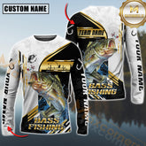 Maxcorners Bass Fishing Hook Graphic & Jumping Fish Art Personalized Name, Team Name 3D Long Sleeve Shirt