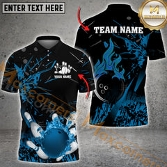 Maxcorners Flaming Bowling Ball Multicolor Option Customized Name, Team Name 3D Polo Shirt
