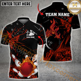 Maxcorners Flaming Bowling Ball Multicolor Option Customized Name, Team Name 3D Polo Shirt