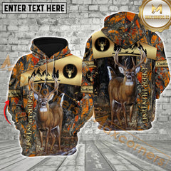 Maxcorners Deer Hunting Golden Pattern Orange Camouflage Custom Name Shirt 3D All Over Printed Clothes