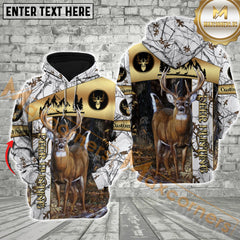 Maxcorners Deer Hunting Golden Pattern White Camouflage Custom Name Shirt 3D All Over Printed Clothes