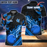 Maxcorners Bowling & Pins Flame Multicolor Option Customized Name, Team Name 3D Polo Shirt (4 Colors)