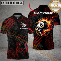 Maxcorners Billiard Flaming Panther 8 Ball-Pool Multicolor Customized Name, Team Name 3D Shirt