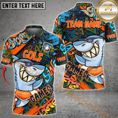 Maxcorners Golf Funny Shark Graffiti Multicolor Option Customized Name, Team Name 3D Polo Shirt