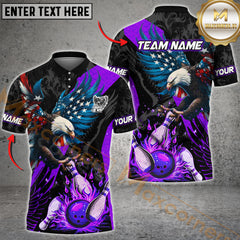 Maxcorners Patriotic Eagle US Flag Bowling Jersey Multicolor Option Customized Name, Team Name 3D Polo Shirt