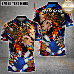 Maxcorners Royal Lion With Crown Bowling Team Jersey Multicolor Option Customized Name, Team Name 3D Polo Shirt