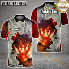 Maxcorners Canadian Flag Ball Flame Bowling Jersey Customized Name, Team Name 3D Polo Shirt