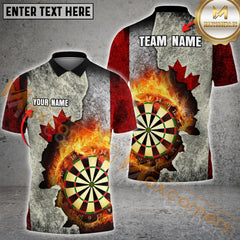Maxcorners Canadian Flag Dartboard Flame Darts Jersey Customized Name, Team Name 3D Polo Shirt
