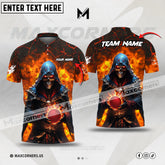 Maxcorners Bowling & Pins Skull Fire Magma Pattern Multicolor Option Customized Name, Team Name 3D Polo Shirt (4 Colors) 01