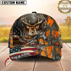 Maxcorners Personalized American Flag Forest Camo Deer Hunting 3D Cap, Perfect Gift for Hunter