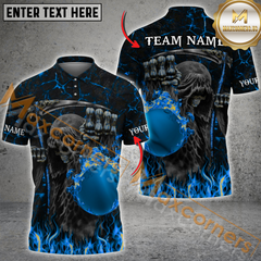 Maxcorners Grim Reaper Flaming Bowling Jersey Multicolor Option Customized Name, Team Name 3D Polo Shirt