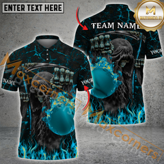 Maxcorners Grim Reaper Flaming Bowling Jersey Multicolor Option Customized Name, Team Name 3D Polo Shirt