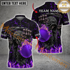 Maxcorners Grim Reaper Flaming Bowling Jersey Multicolor Option Customized Name, Team Name 3D Polo Shirt