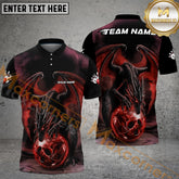 Maxcorners Black And Orange Custom Bowling Team Polo Shirts For Men & Women, Dragon Bowling League Shirts