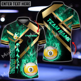 Maxcorners Billiards Ball 9 Metal And Fire Flame Multicolor Option Personalized Name 3D Polo Shirt (4 Colors)