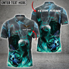 Maxcorners Thunder Lightning Flame Eagle Bowling Jersey Multicolor Option Personalized Name, Team Name 3D Polo Shirt