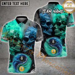 Maxcorners Billiard Inferno & Ice Skull Yin Yang Multicolor Personalized Name, Team Name 3D Shirt