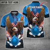 Maxcorners Bowling & Pins USA Eagle Flag Multicolor Option Customized Name, Team Name 3D Polo Shirt (4 Colors)