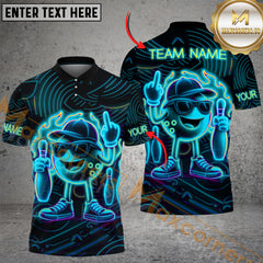 Maxcorners Bowling Neon Flame Multicolor Customized Name, Team Name 3D Shirts