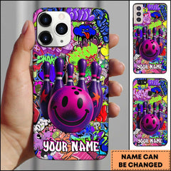 Maxcorners Bowling Graffiti Smile Ball Street Art Colorful Personalized Name 3D Phone Case
