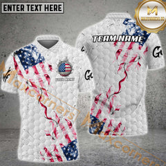 Maxcorners Golfs Grunge US Flag Customized Name, Team Name 3D Polo Shirt