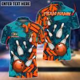 Maxcorners Bowling Ball & Pins Falling Road Abstract Grunge Multicolor Customized Name 3D Polo Shirt (4 Colors)