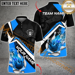 Maxcorners Look With Flaming Strike Bowling Jerseys Multicolor Option Customized Name, Team Name 3D Polo Shirt